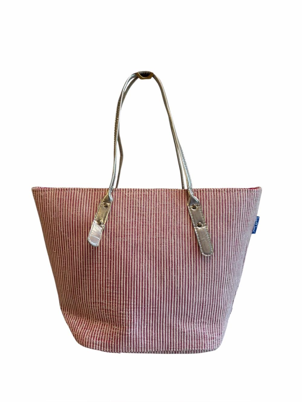 SUN N SAND Large Pink Metallic Stripe Stand Up Beach Tote